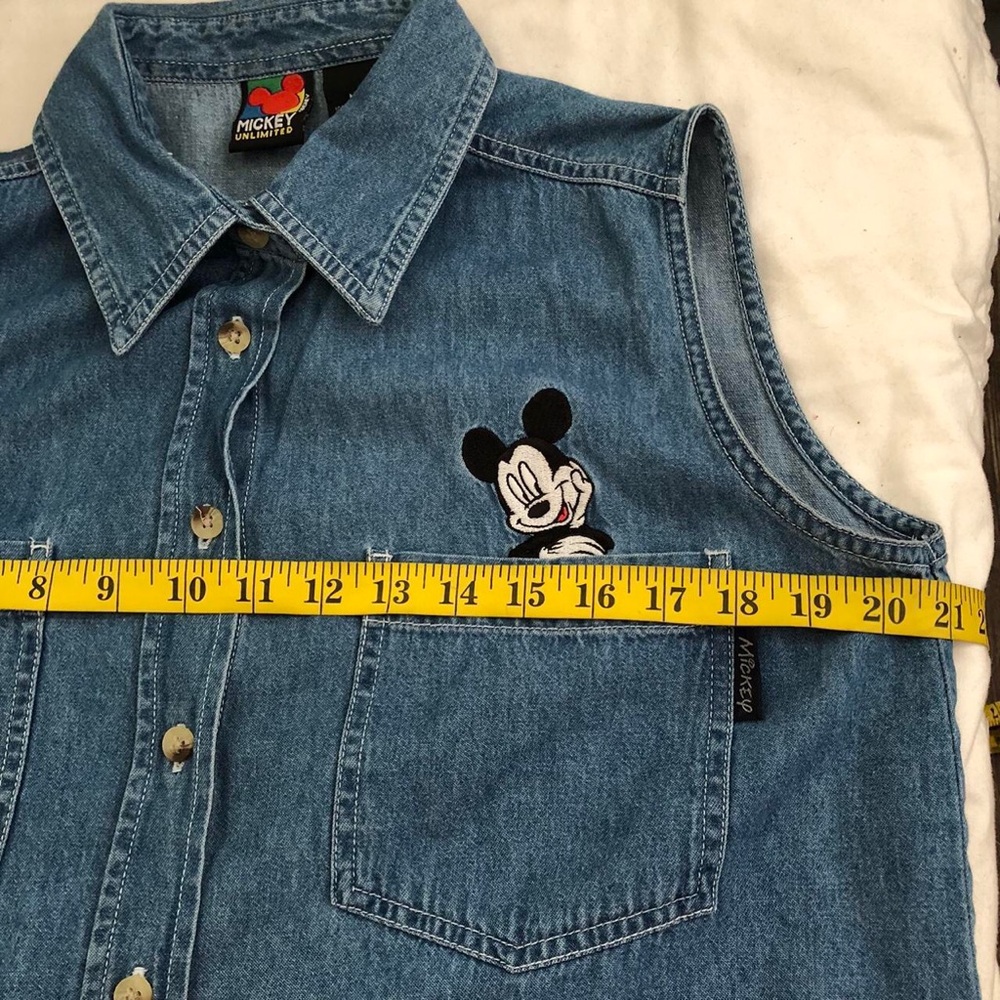 2000s Disney Mickey Mouse Mickey denim button vest shirt top jacket blouse - Picture 6 of 7